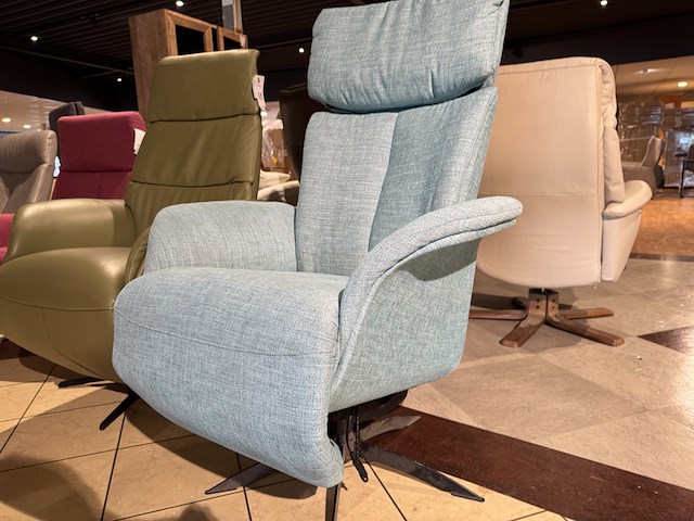 Relaxfauteuil, blauw stof, elektrisch verstelbaar - afbeelding 4 van  5