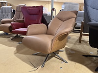 Relaxfauteuil, cognac leer, manueel verstelbaar d.m.v. gasveer - afbeelding 1 van  5