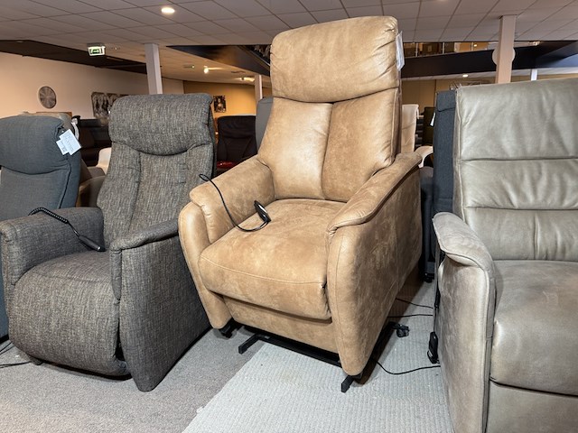 Relaxfauteuil, cognac microvezelstof, elektrisch verstelbare relaxfunctie - afbeelding 1 van  4