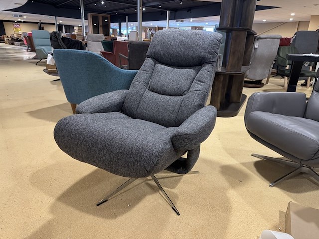 Relaxfauteuil, grijs stof, manueel verstelbaar, chromen poot - afbeelding 1 van  5