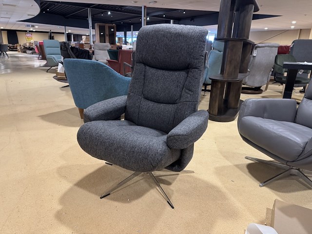 Relaxfauteuil, grijs stof, manueel verstelbaar, chromen poot - afbeelding 2 van  5