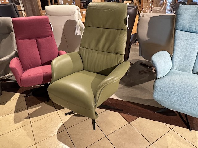 Relaxfauteuil, groen leder, elektrisch verstelbaar - afbeelding 2 van  4