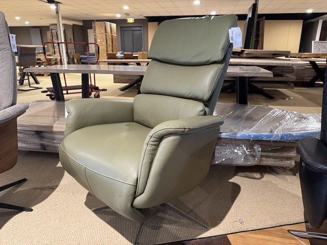 Relaxfauteuil, groen leer, manueel verstelbaar d.m.v. gasveer - afbeelding 2 van  5