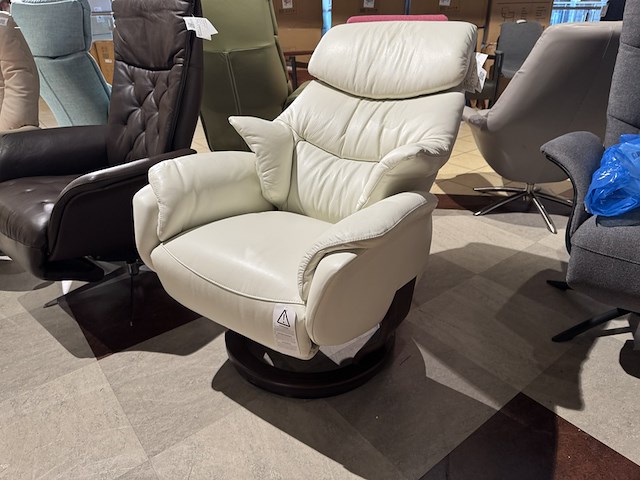 Relaxfauteuil, wit leder, manueel verstelbaar d.m.v. gasveer - afbeelding 1 van  4