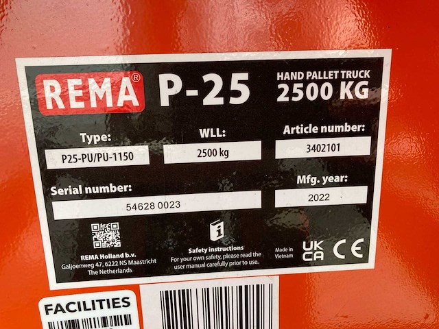 Rema - 2022 - p25-pu - palletwagen 2500kg - afbeelding 4 van  4