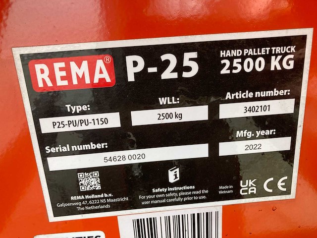 Rema - 2022 - p25-pu - palletwagen 2500kg - afbeelding 3 van  4