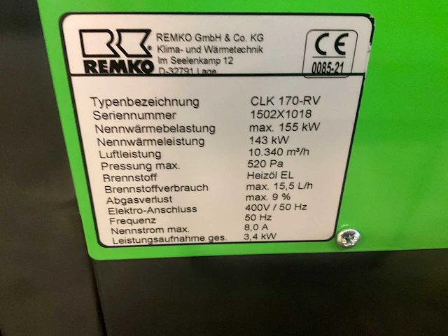 Remko - clk 170-rv - indirect gestookte heater 155 kw - afbeelding 7 van  15