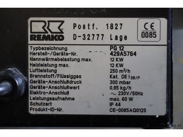 Remko pg 12 / 12 e propaangas-verwarmingsautomaat - afbeelding 4 van  5
