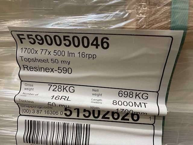 Resinex-590 170cm rol á 500lm topsheets (16x) - afbeelding 2 van  3