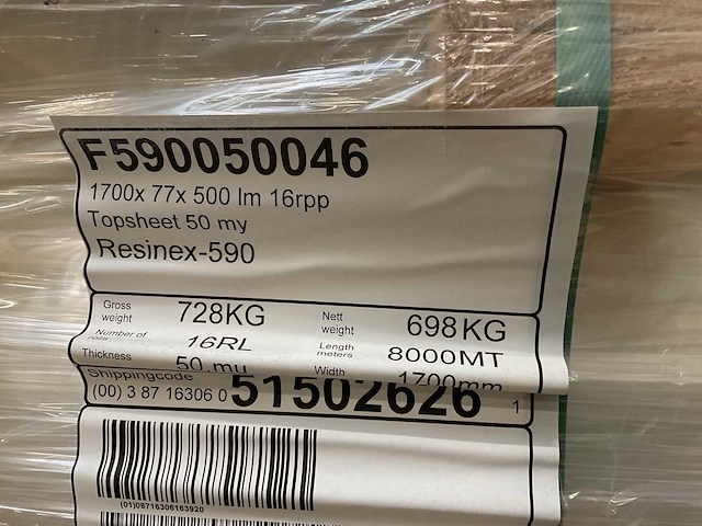 Resinex-590 170cm rol á 500lm topsheets (16x) - afbeelding 2 van  3