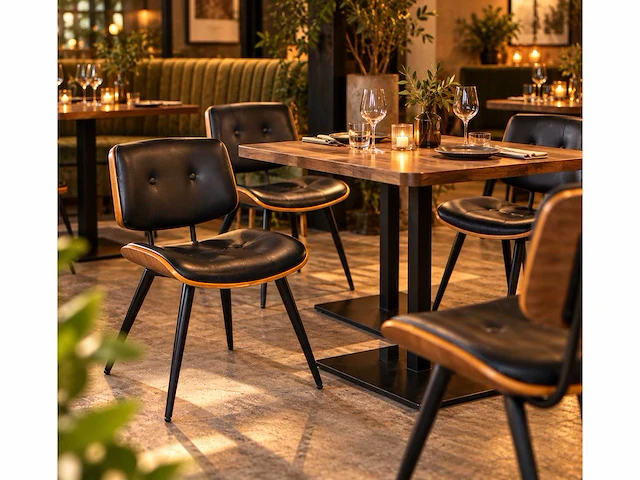 Restaurantstoel hout en skai leder (3x) - afbeelding 1 van  7