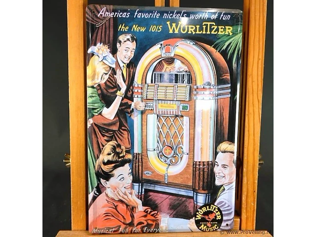 Retro metalen wandbord met een afbeelding van de klassieke wurlitzer 1015 jukebox - afbeelding 2 van  5