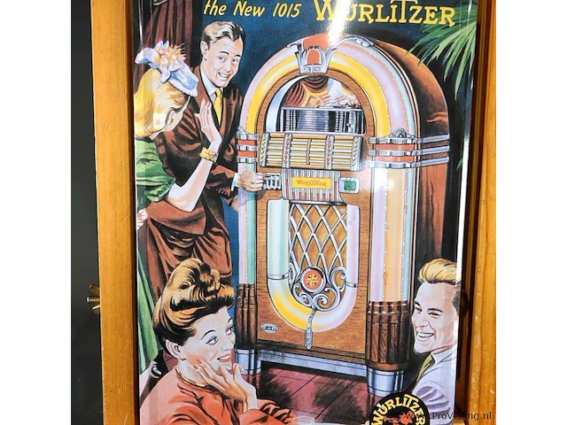 Retro metalen wandbord met een afbeelding van de klassieke wurlitzer 1015 jukebox - afbeelding 3 van  5