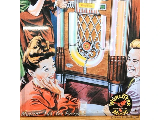 Retro metalen wandbord met een afbeelding van de klassieke wurlitzer 1015 jukebox - afbeelding 4 van  5