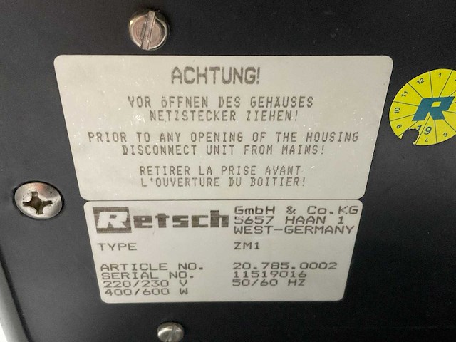 Retsch zm1 centrifugemolen - afbeelding 5 van  5