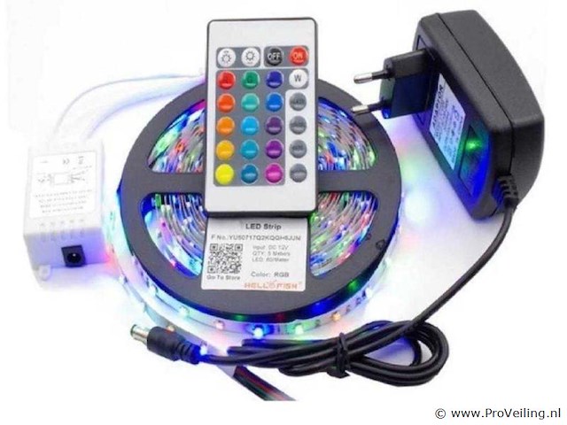 Rgb led strip 5m – complete kit met afstandsbediening en adapter (x4) - afbeelding 1 van  5