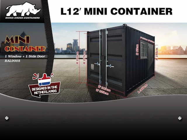 Rhino-cross-containers 12ft mini container met deur en raam - afbeelding 9 van  17