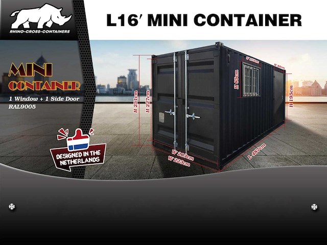 Rhino-cross-containers 16ft mini container met deur en raam - afbeelding 10 van  17