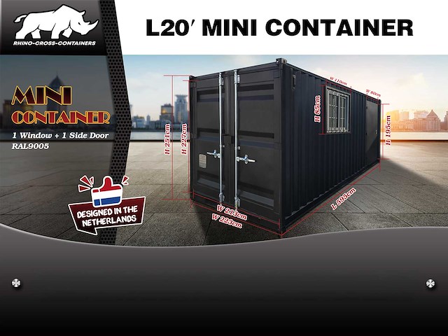 Rhino-cross-containers 20ft mini container met deur en raam - afbeelding 15 van  18