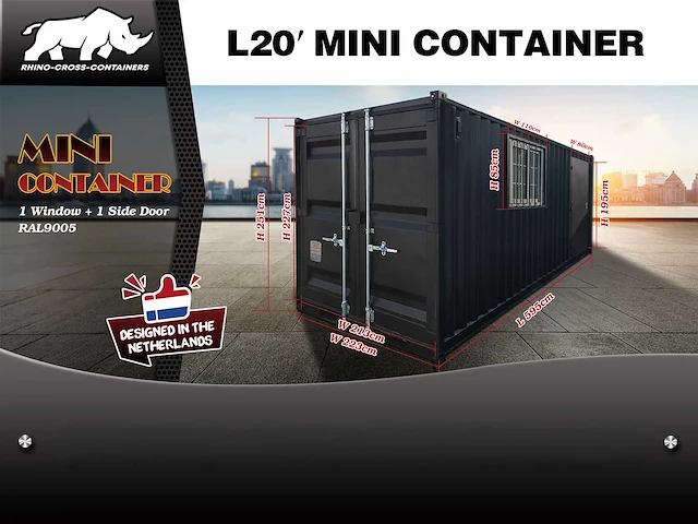 Rhino-cross-containers 20ft mini container met deur en raam - afbeelding 19 van  22