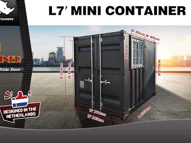 Rhino-cross-containers 7ft mini container met deur en raam - afbeelding 6 van  7
