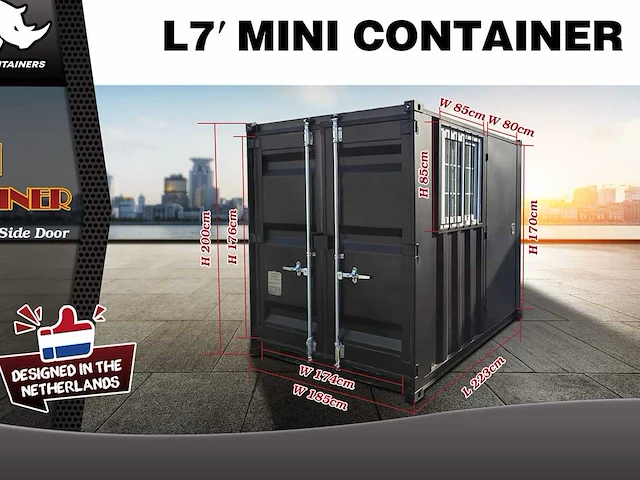 Rhino-cross-containers 7ft mini container met deur en raam - afbeelding 1 van  22