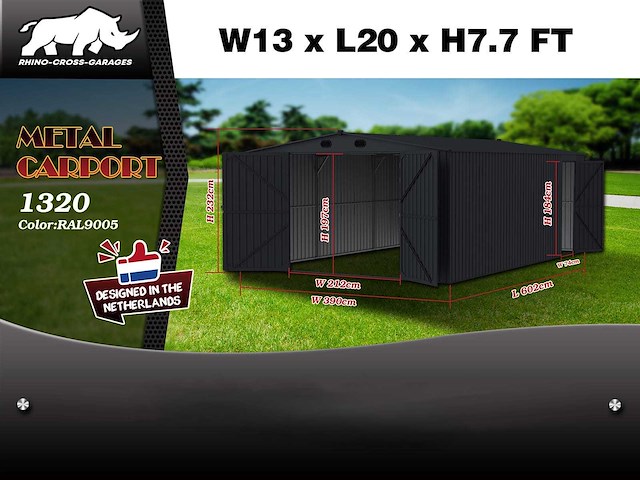 Rhino-cross-garages 1320 6,02x3,9x2,32 m garage/loods compleet met wand- en dakpanelen - afbeelding 3 van  3