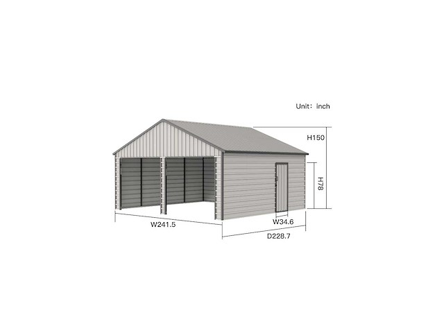 Rhino-cross-garages 2119 5,8x6,3x3,76 m zwart garage/loods compleet met wand- en dakpanelen - afbeelding 2 van  3