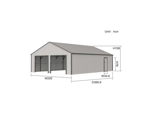 Rhino-cross-garages 2533 10x7,6x3,76 m zwart loods/garage compleet met wand- en dakpanelen - afbeelding 2 van  3