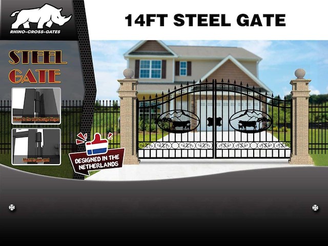Rhino-cross-gates koe 433cm toegangspoort/hek 14ft - afbeelding 3 van  3