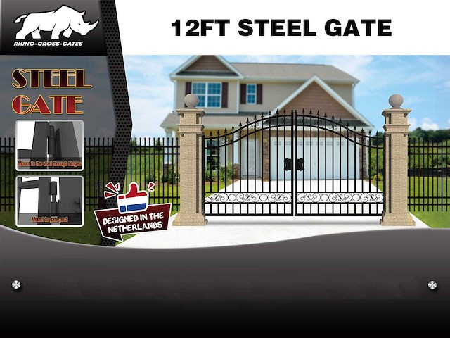 Rhino-cross-gates plain 365cm toegangspoort/hek 12ft - afbeelding 1 van  3