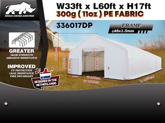 Rhino-cross-shelter 336017dp - 18,3x10x5,2 m opslagtent / opslagshelter - afbeelding 4 van  4