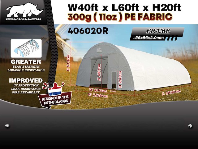 Rhino-cross-shelter 406020r - 18x12,2x6,1 m opslagtent / opslagshelter - afbeelding 5 van  5