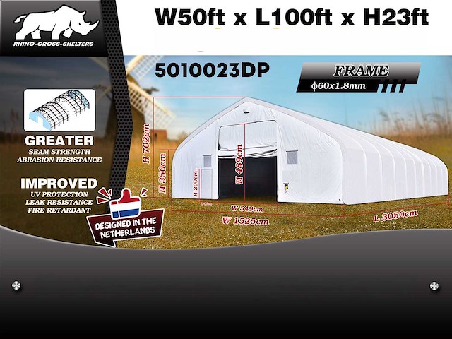 Rhino-cross-shelter 5010023dp - 30,5x15,25x7,015 m - opslagtent / opslagshelter - afbeelding 3 van  3