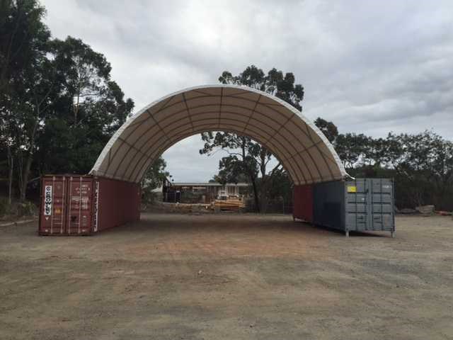 Rhino-cross-shelter c2020 - 6x6x2 m opslagtent / opslagshelter tussen 2 containers - afbeelding 3 van  4