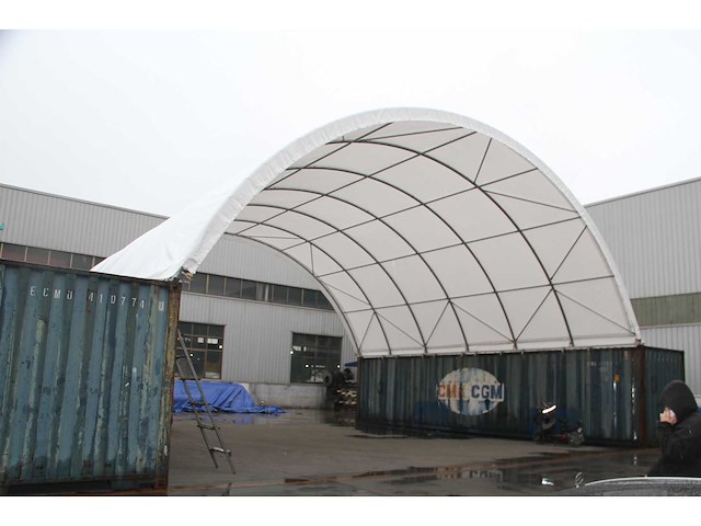 Rhino-cross-shelter c2040 - 12x6x2 m - opslagtent / opslagshelter tussen 2 containers - afbeelding 1 van  1