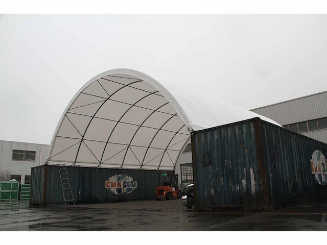 Rhino-cross-shelter c2040 - 12x6x2 m - opslagtent / opslagshelter tussen 2 containers - afbeelding 1 van  4