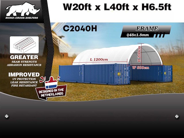 Rhino-cross-shelter c2040h - 12x6x2 m met eindzeil opslagtent / opslagshelter tussen 2 containers - afbeelding 3 van  3