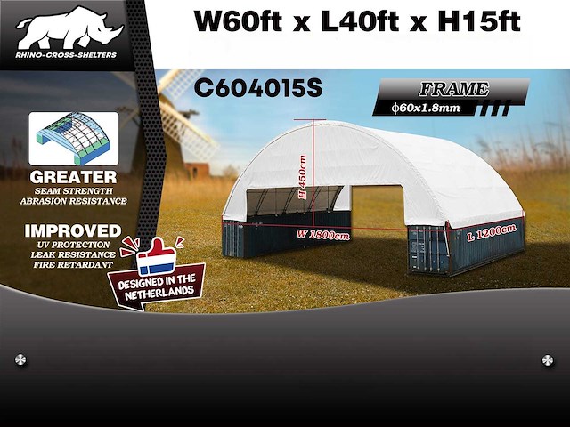 Rhino-cross-shelter c604015s 12x18x4,5 m opslagtent/opslagshelter tussen 2 containers - afbeelding 3 van  3