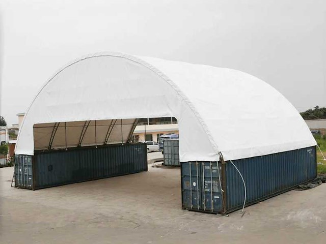 Rhino-cross-shelter c604015s 12x18x4,5 m opslagtent/opslagshelter tussen 2 containers - afbeelding 1 van  4
