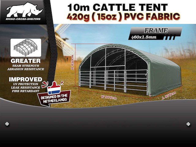 Rhino-cross-shelters 10 meter - cattle tent 9,76x9,76x4,5 m - dierenverblijf/tent - afbeelding 1 van  1