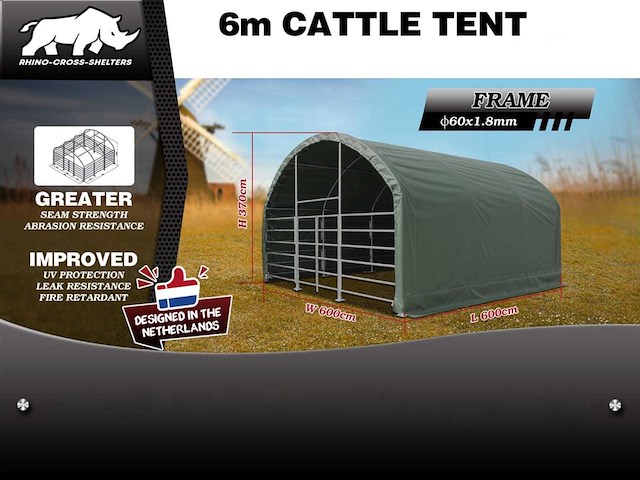 Rhino-cross-shelters 6 meter cattle tent 6x6x3,7 m dierenverblijf - afbeelding 4 van  4