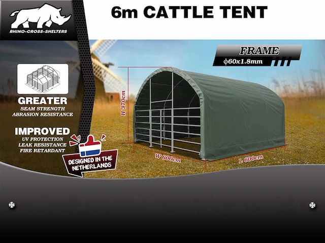 Rhino-cross-shelters 6 meter cattle tent 6x6x3,7 m dierenverblijf - afbeelding 4 van  4