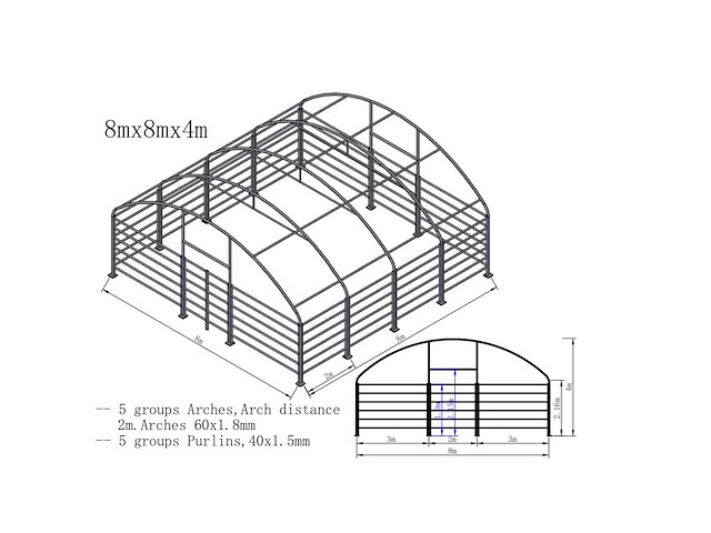 Rhino-cross-shelters 8 meter cattle tent 8x8x4 meter dierenverblijf/tent - afbeelding 2 van  2