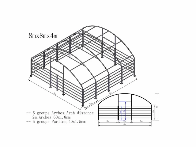 Rhino-cross-shelters 8 meter cattle tent 8x8x4 meter wit dierenverblijf - afbeelding 3 van  4