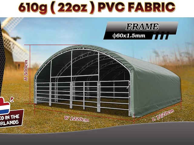 Rhino-cross-shelters cattle tent 12,2x12,2x5 m dierenverblijf - afbeelding 3 van  6
