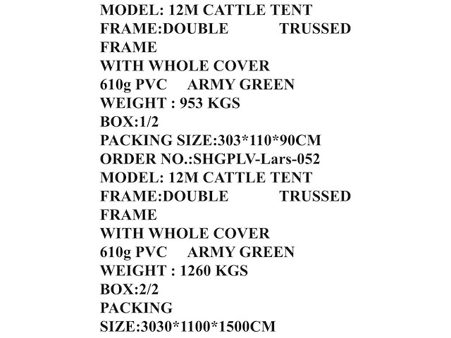 Rhino-cross-shelters cattle tent 12,2x12,2x5 m dierenverblijf - afbeelding 4 van  5
