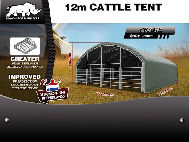 Rhino-cross-shelters cattle tent 12,2x12,2x5 m dierenverblijf - afbeelding 4 van  4