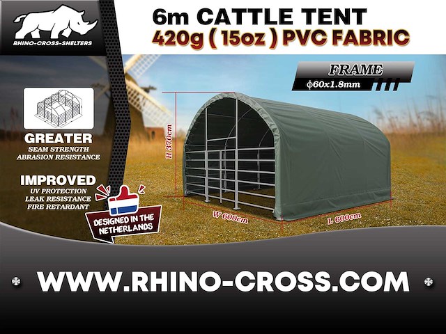 Rhino-cross-shelters cattle tent 6x6x3,7 m dierenverblijf - afbeelding 4 van  6