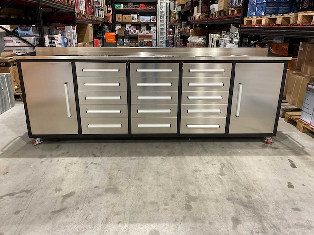 Rhino-cross-workbench 10ft-15d-2-01c - werkbank laag 15 lades 2 deuren - afbeelding 1 van  8